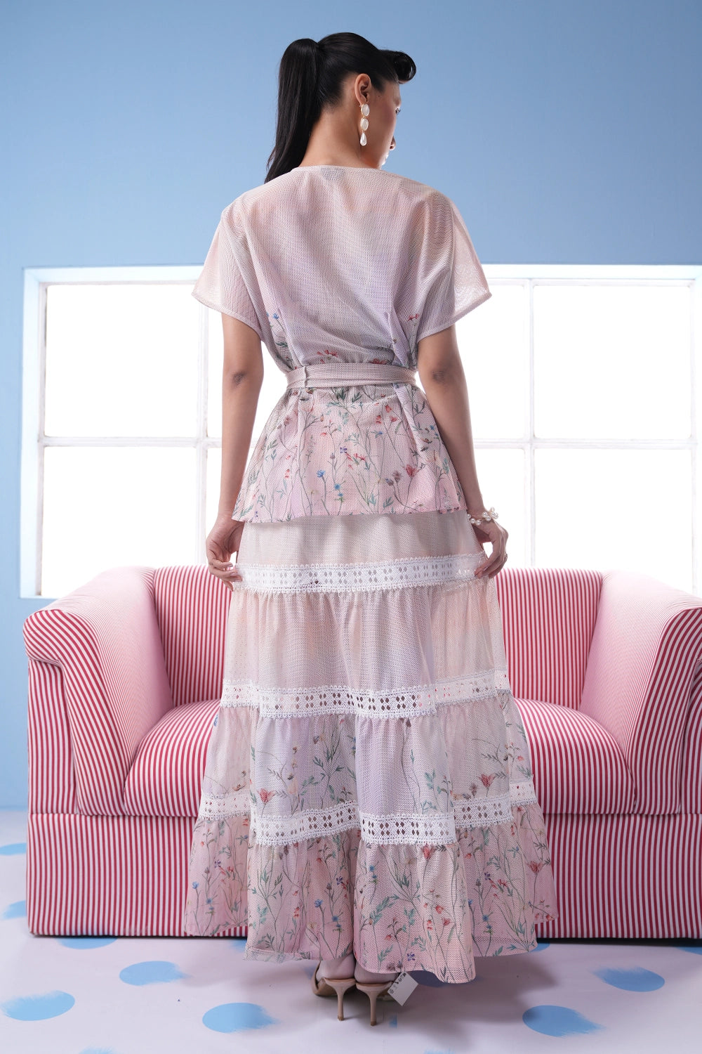 Carol Pink Lace Meshnet Co-ord Set