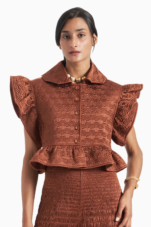 Brown Quilted Reversible Cropped Jacket