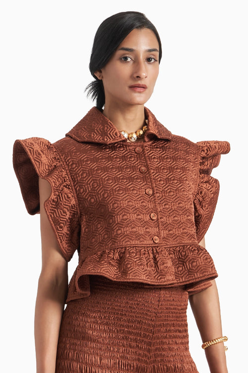 Brown Quilted Reversible Cropped Jacket