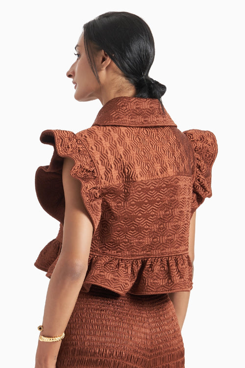 Brown Quilted Reversible Cropped Jacket
