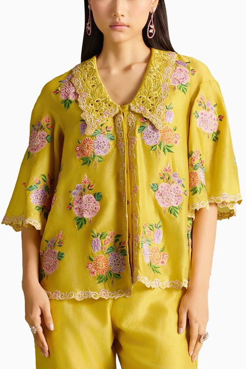 Yellow Floral Bunch Mosaic Shirt