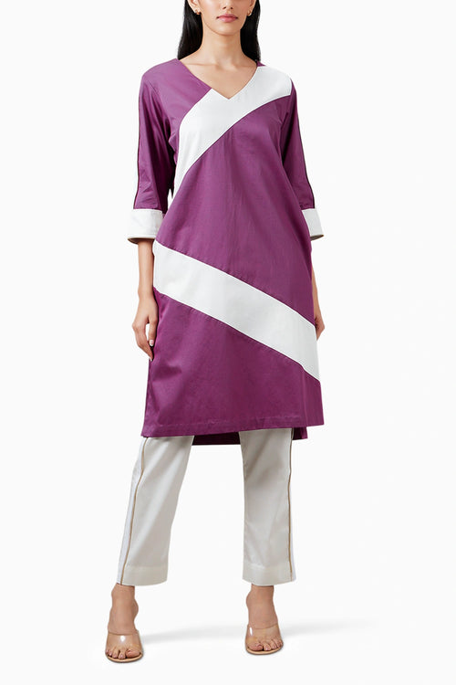 Wine Stripe Kurta Set