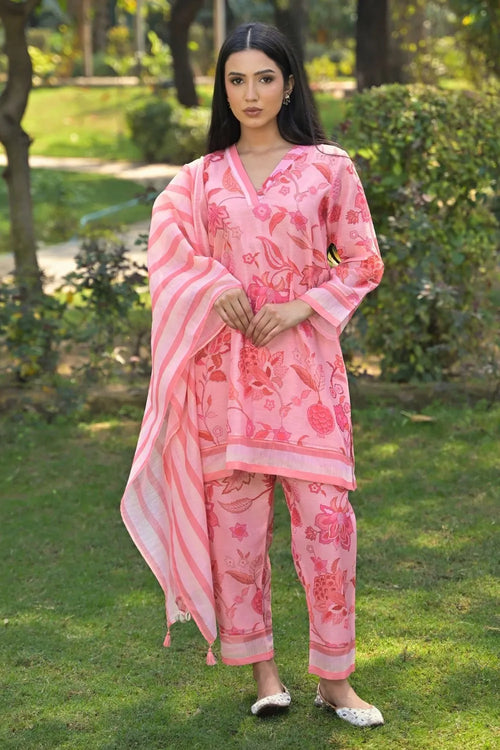 Pink Cotton Chanderi Suit