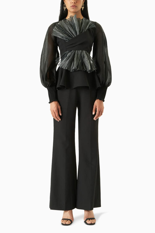 Rim Black Peplum Top With Flared Pants
