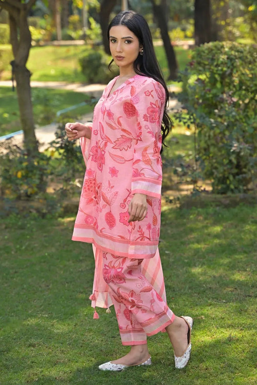 Pink Cotton Chanderi Suit