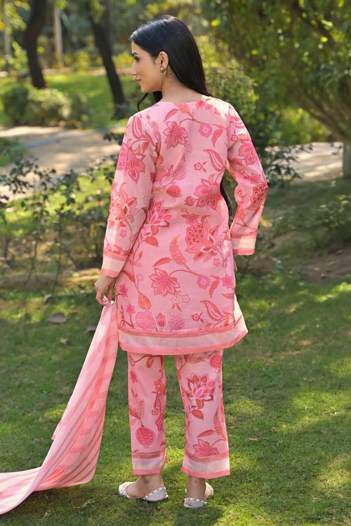 Pink Cotton Chanderi Suit