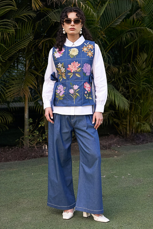 White And Blue Elodie Pant Set