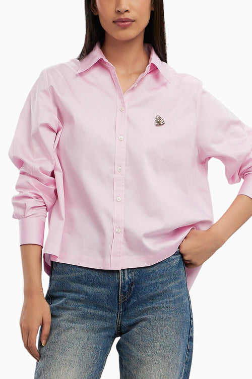 Pink Pastel Swarovski Heart Crop Shirt