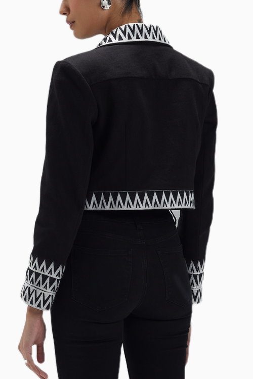 Black Twill White Thread Work Crop Jacket