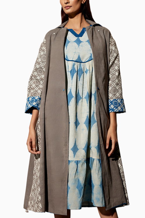 Reversible Mud & Indigo Trench Dress Co-ord Set
