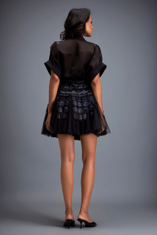Black Top With High-Waisted Mini Skirt