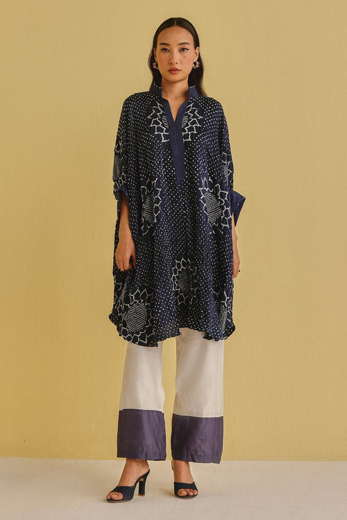 Indigo Bandhani Shirt Dress with Pants