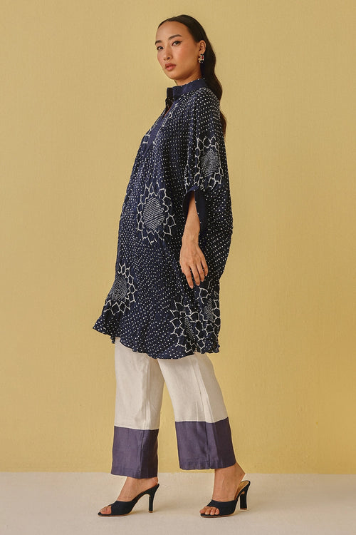 Indigo Bandhani Shirt Dress with Pants