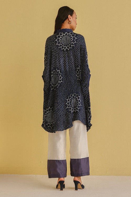 Indigo Bandhani Shirt Dress with Pants