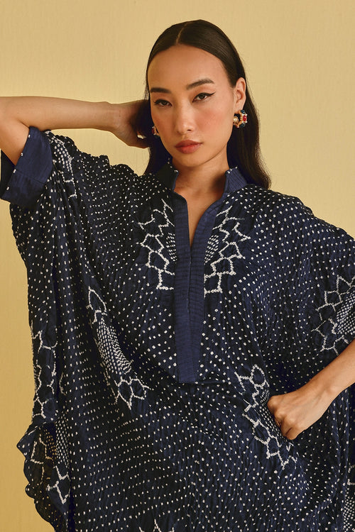Indigo Bandhani Shirt Dress with Pants