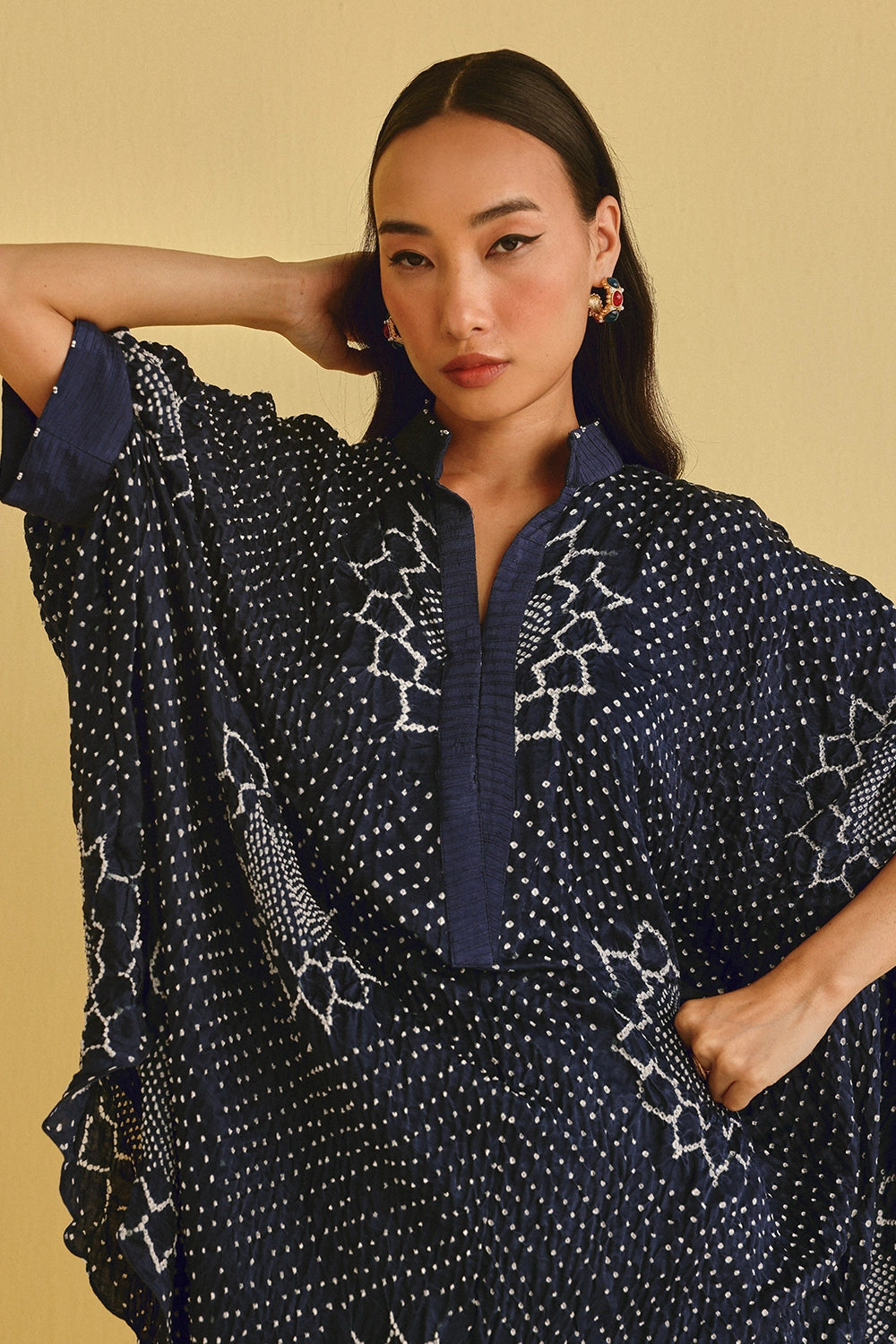 Indigo Bandhani Shirt Dress with Pants