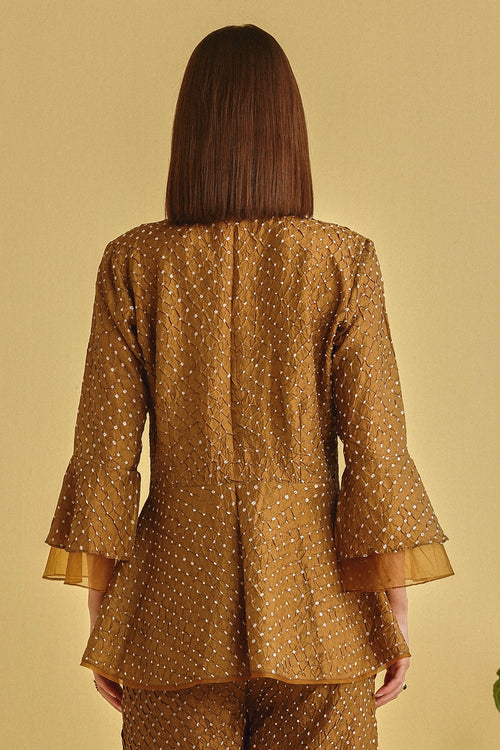 Mocha Artisanal Bandhani Peplum Top