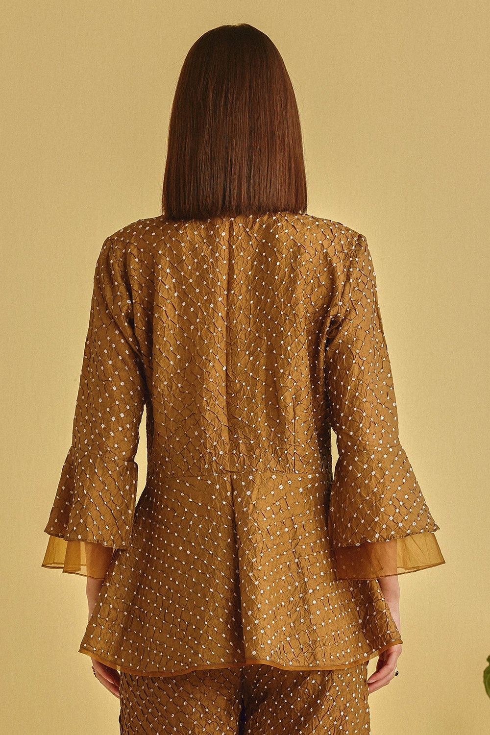 Mocha Artisanal Bandhani Peplum Top