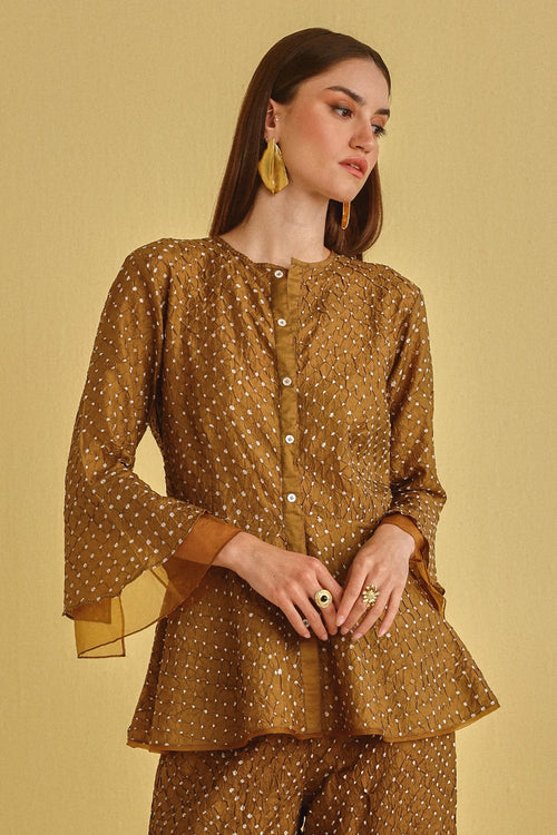 Mocha Artisanal Bandhani Peplum Top