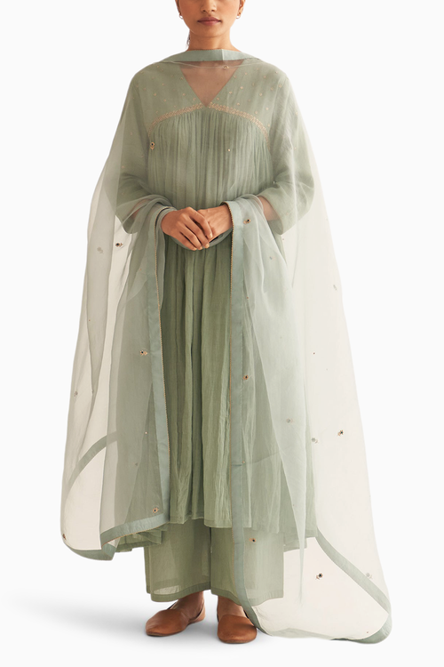 Hazel Sea Green Embroidered Dupatta