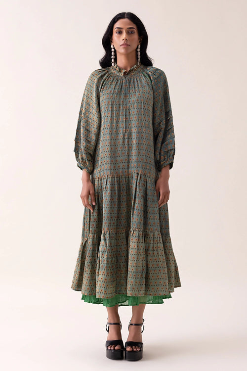 Blue Kaeru Floral Dabu Dress