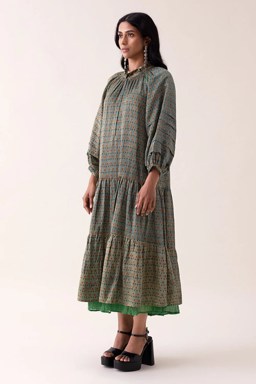 Blue Kaeru Floral Dabu Dress