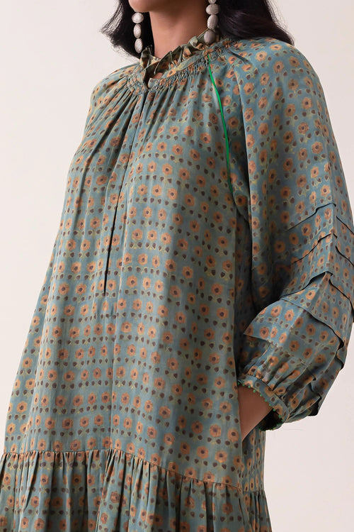 Blue Kaeru Floral Dabu Dress