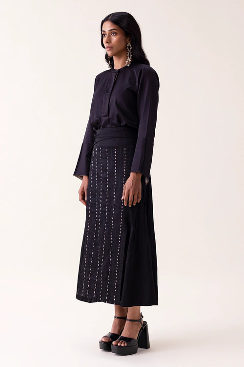 Black Tottori Wrap Skirt