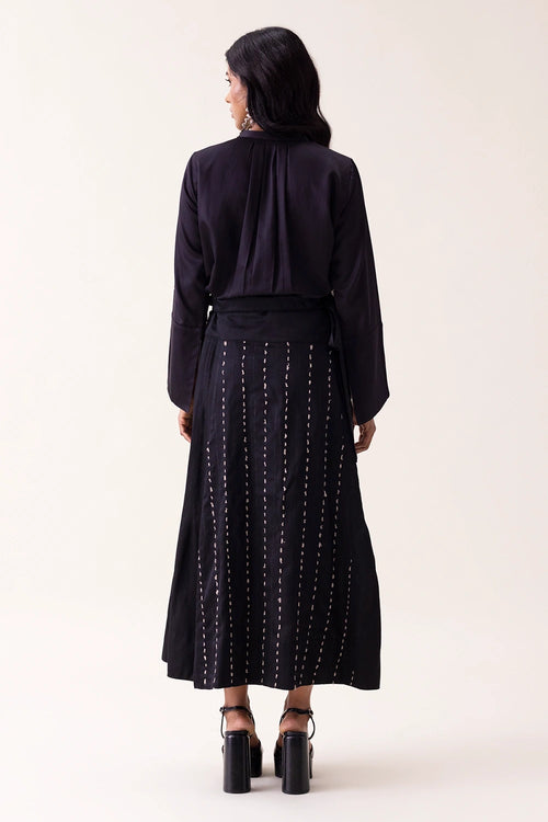 Black Tottori Wrap Skirt