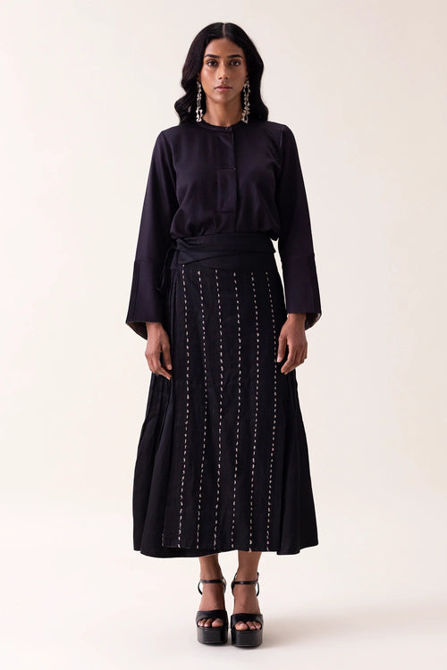 Black Tottori Wrap Skirt