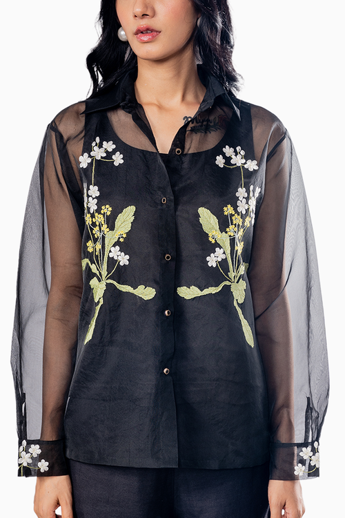 Black Organza Shirt with Pants