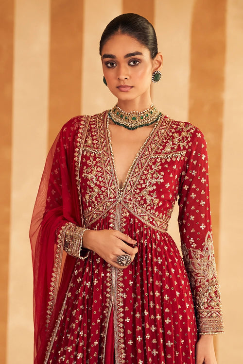 Pareesa Red Heavy Anarkali Set
