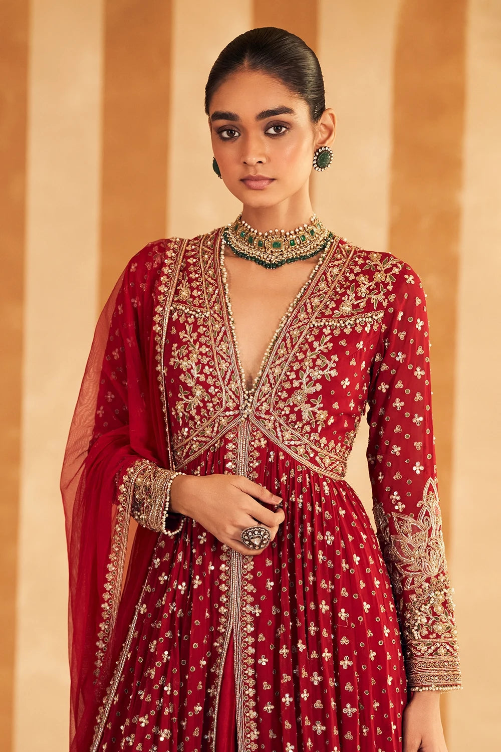 Pareesa Red Heavy Anarkali Set