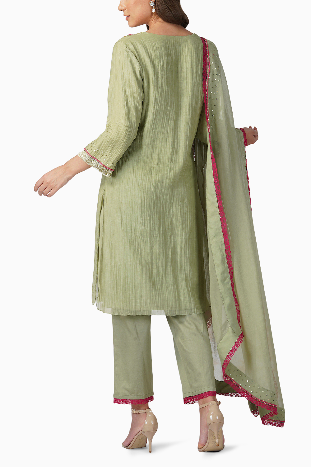 Beaded Flower Straight Kurta Set