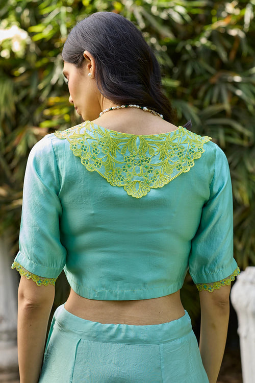 English Morning Blue Embroidered Blouse