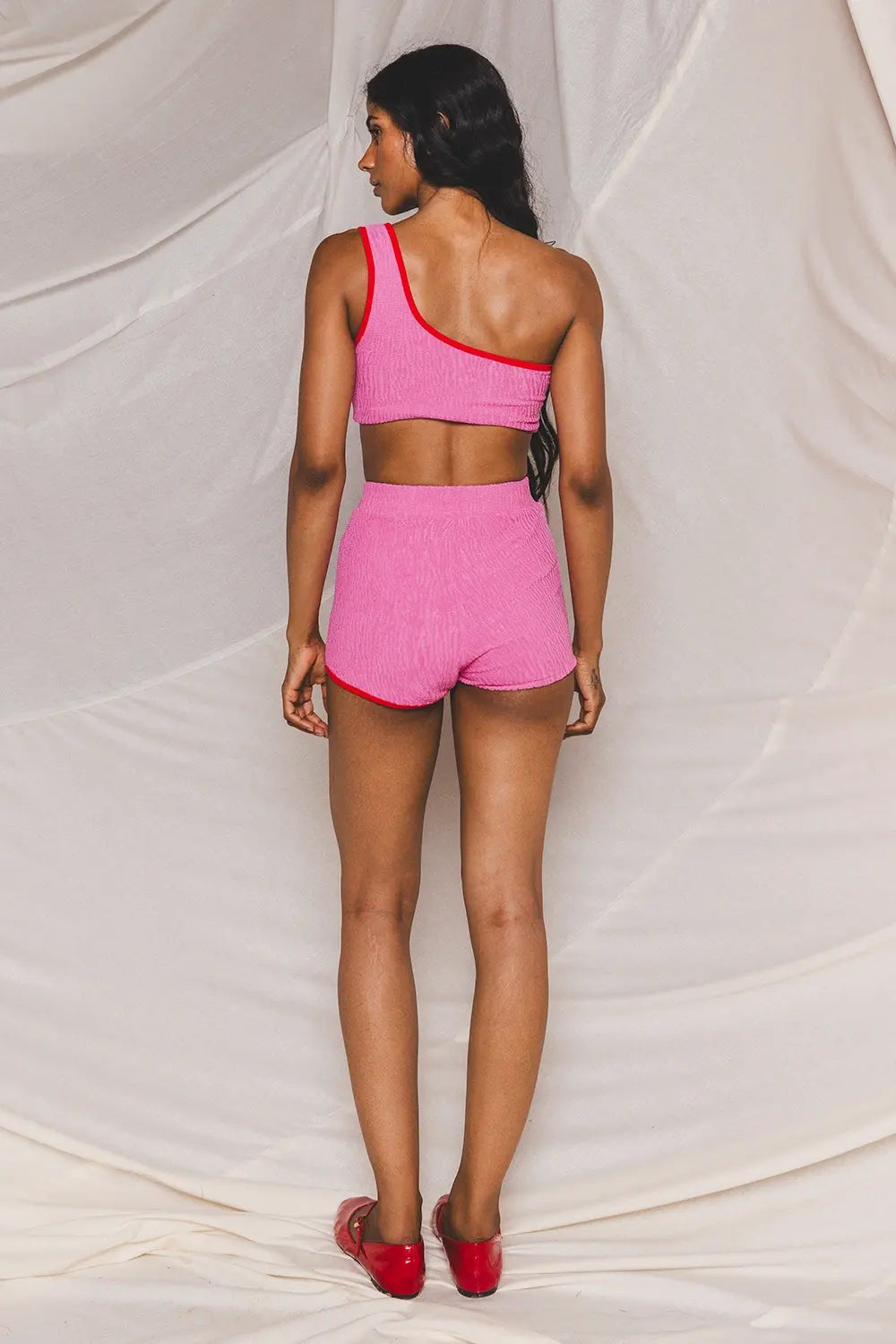 Pink and Red Midi Swim Shorts