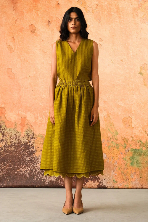 Leaf Green Mavi Jacket with Top and Skirt