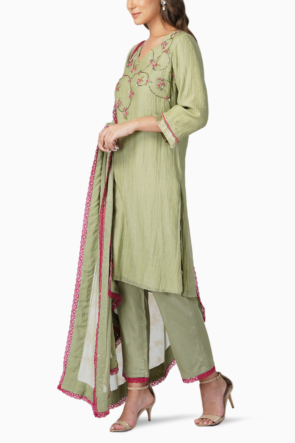 Beaded Flower Straight Kurta Set