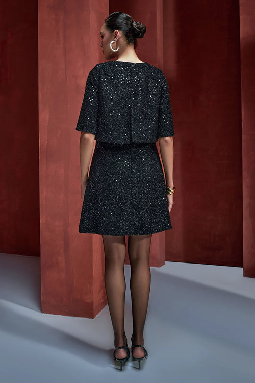 The Lumiere Black Tweed Cape Dress