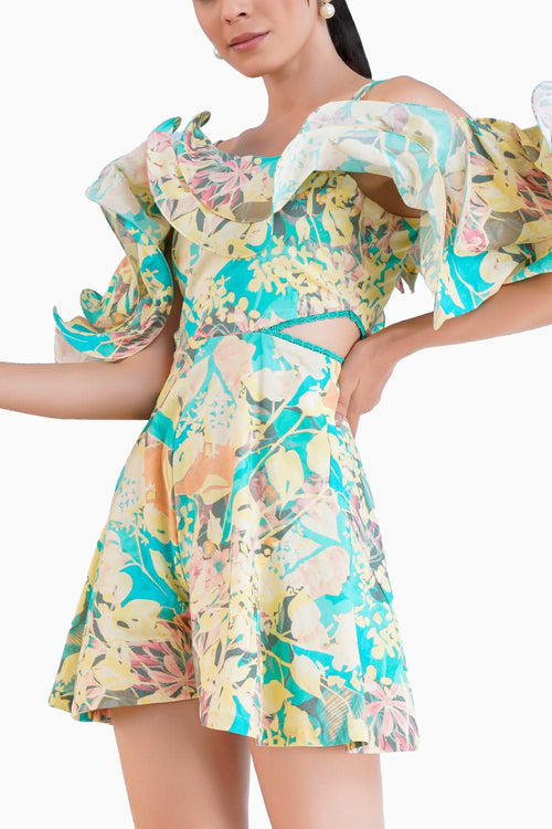 Short Jumpsuit With Corsage Detail And Waist Cutout