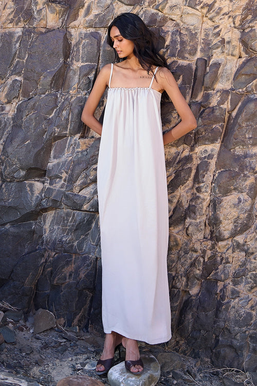 Off Shoulder Pearl Poplin Midi