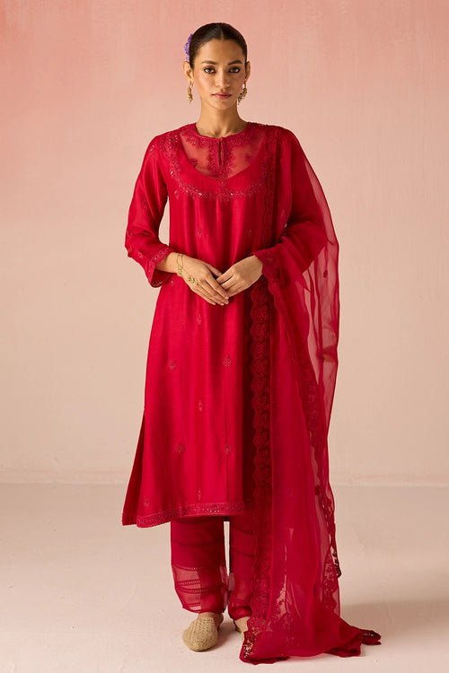 Gulaab Bahaara Chanderi Silk Kurta Set
