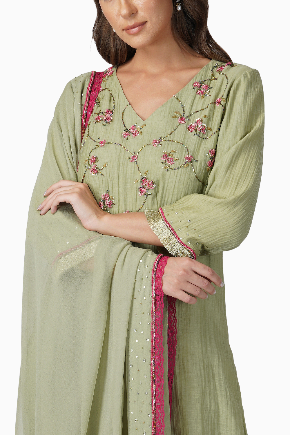 Beaded Flower Straight Kurta Set