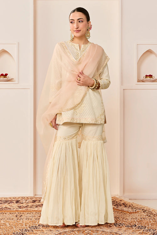 Yasneen Daisy Ivory Short Kurta with Garara and Dupatta