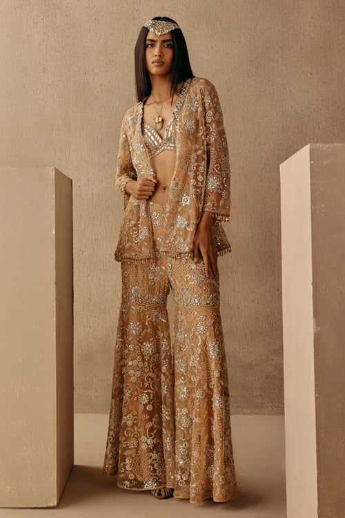 Peach Hand Embroidered Mirrorwork Blazer