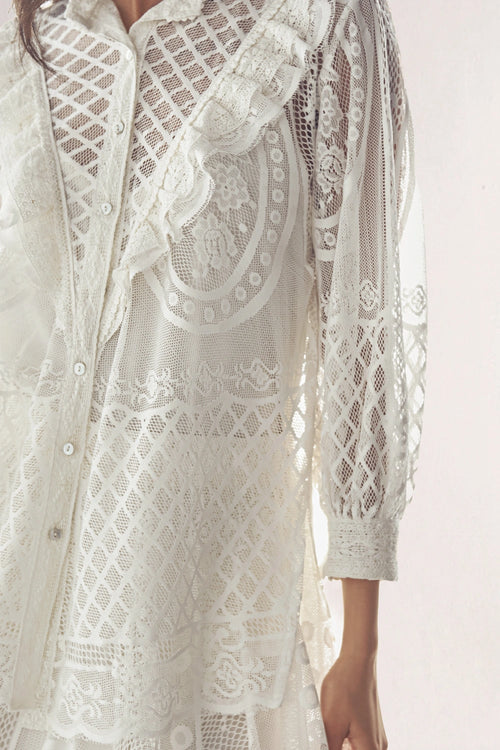 Lace and Ruffle Shirt and A-Line Lace Skirt