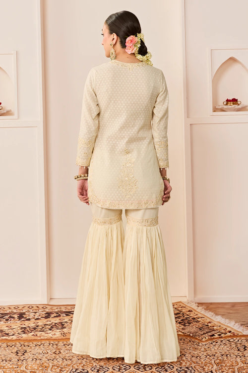 Yasneen Daisy Ivory Short Kurta with Garara and Dupatta