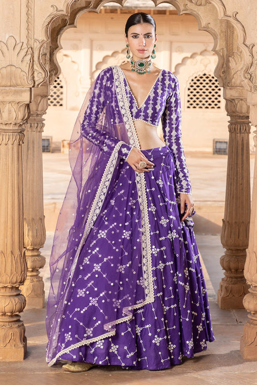 Purple SK-BK Lehenga with Embroidered Dupatta