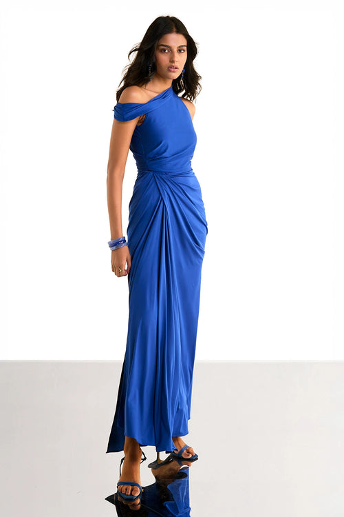 One Shoulder Draped Knit Dress