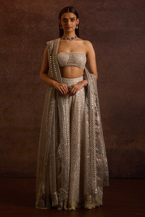 Cinmayi Fully Embellished Tube Blouse With Sharara And Dupatta
